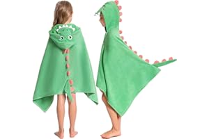 OLAOLA Toalla de Baño con Capucha para Niños, Toallas de Playa Microfibra Suave para Nadar Surfear, Poncho de Baño para Niños y Niñas de 3 a 12 Años (Dinosaurio)