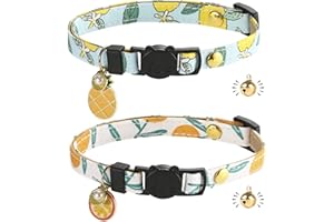 GIENXIAS Katzenhalsband mit Schnellverschluss | Halsband für Katze mit Leder | handgefertigt | mit Glocke | goldene Kugel | Japanisches Design | verstellbar | 2 Stück