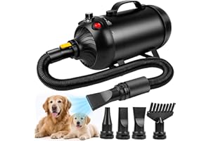 YAZEKY Pulseur pour Chien Professionnel, 2800W Souffleur Chiens Silencieux, Pulseur pour Chien Poils Longs, Toilettage Sèche-Cheveux pour Animaux,Vitesse et Température Réglables avec 4 Buses
