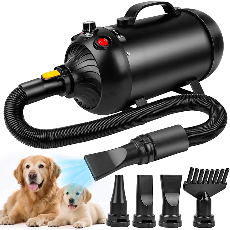 Sèche-chien Ionique - 4 Températures, 2 Vitesses - Moins De 70dB - Avec Sangle Pour Mains Libres