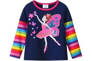 VIKITA Camiseta para Niña Bonita Camiseta Floral de T-Shirt Animales Lentejuelas para Niños 2-10 años