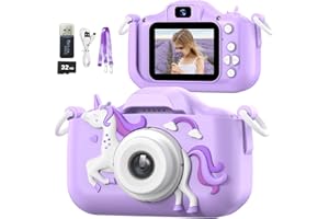Mgaolo Kids Camera Toys for 3-12 Years Old Children Boys Girls,HD Digital Video Camera with Protective Silicone Cover,Christmas Birthday Gifts with 32GB SD Card (Unicorn-Purple)