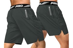 aquota 2 Pezzi Pantaloncini da Running da Uomo, 2 in 1 Pantaloncini da Corsa Uomo 9" 5" Pantaloncini Palestra Neri Leggeri ad Asciugatura Rapida Basket Tuta con Tasche Zip Passanti per Asciugamano