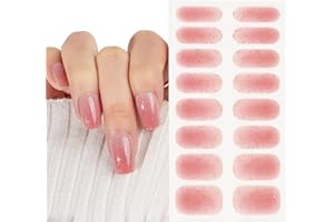 COLOFALLA 16pcs Pegatinas Uñas UV Gel Semicurado Nail Stickers Calcamonía Uñas Full Cover Decorativas Nail Art (rosa)