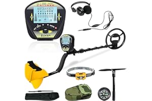 OUTVITA Détecteur de Métaux, Précision 18 mm avec Écran LCD, Bobine de Recherche Étanche Complet avec Lampe Frontale/Pelle Multifonctionnelle/Écouteur/Compass/Sac pour Adultes et Enfants - Noir Jaune