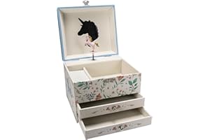 GICO Schmuckkästchen Einhorn mit zwei Schubladen für Mädchen Kinderspieluhr mit Musik, drehender Figur und Spiegel Geburtstagsgeschenk Mädchen Schmuckbox Kinder - 92065