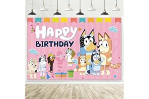 AMAZLUCK 5x3FT Blue Dog Backdrop, Birthday Party Decorations Photography Backdrop, Pink Theme Party Supplies Happy Birthday Banner Background for Kids Boys Girl