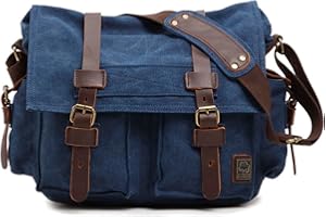 Sechunk Vintage Militär Leder Umhängetasche Canvas Laptop Tasche Retro Messenger Taschen