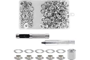 KOSHIFU 100PCS Ensembles Oeillets 14mm Oeillets en Métal Grommet Kit avec 3 Outils d'Installation et Boîte de Rangement pour DIY Couture Chaussures Ceintures Sacs à Dos Vêtements Tentes
