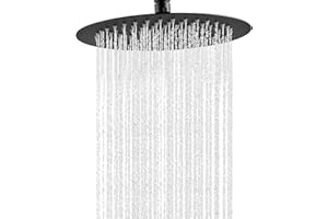 Rain Shower Head, 8 Inch Round High Pressure Showerhead, VIGIME Ultra-Thin Stainless Steel 304 High Flow Rainfall Shower Head with Silicone Nozzle - Matte Black