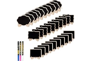 FUZHIK Mini Ardoise Tableau Noir Lot de 30, Panneau D'affichage avec 3 Stylo Tableaux Noirs sur Chevalets en Bois, pour Buffet TABLES Mariage Petit Tableau Noir Boulangerie Signes Pour la Nourriture Fête