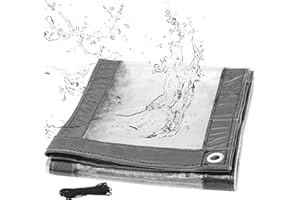 ‎WOLTU WOLTU Plandeka okryciowa z oczkami, przezroczysta, wodoszczelna, ochrona przed wiatrem i deszczem, 2 x 3 m, PCW 380 g/m²