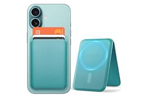 OCASE Porte-Cartes Magnétique, Support Réglable, Compatible avec MagSafe, Cuir Synthétique, pour iPhone Séries 16/15/14/13/12 (Exclu Séries Mini) et Coque per MagSafe - Bleu Vert
