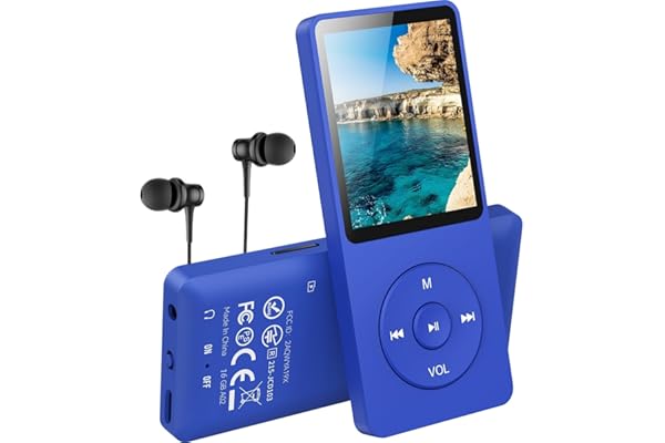 AGPTEK Mp3 Classique 16Go Ultra-Longue Autonomie jusqu'à 70 Heures de Lecture Musique avec Ecran de 1.8 Pouces, Petit Lecteur MP3 Sport pour Enfant/Adulte(Slot Carte mémoire jusqu'à 128Go)-Bleu Foncé