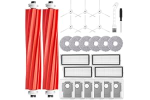 EOVWAEO 26 Stück Zubehörset für Roborock Qrevo S/Qrevo Pro/Qrevo Maxv Saugroboter, Ersatzubehör 2 Hauptbürste 6 Wischpad 6 Staubbeutel 6 Seitenbürste 4 Filter 1 Reinigungsbürste 1 Schraubendreher