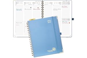 ‎POPRUN POPRUN Kalender 2024 2025 Buchkalender 25,5 x 20,5 cm, 17-Monate-Terminplaner Ringbuch (Aug.2024-Dez.2025), Wochenplaner 2024 2025 Hardcover mit Plastiklineal, 80 GSM Papier - Dunstblau