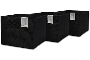 NORDIS DESIGN Mini Aufbewahrungskörbchen 3er Set (11x11x9cm), Premium Aufbewahrungskorb klein als Aufbewahrungsbox Bad, Organizer Wickelkommode, Utensilo & Premium Organizer Stoff schwarz uni