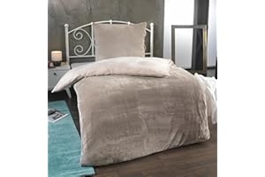 ‎MALIKA MALIKA Winter Plüsch Wendebettwäsche Nicky-Teddy 'Cashmere Touch' 135-155 - 200x200 Coral Fleece, Farbe:BEIGE-Taupe, Größe:135 x 200 cm