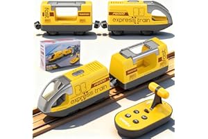 STARVORTEX Set Treno Elettrico per Bambini, Locomotiva ad Azione a Batteria, Telecomandato Auto Giocattolo da Pista, Compatibile con Brio Thomas Railway, Set Treno Scatola Regalo per Doni Natalizi (Giallo)