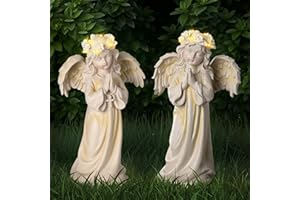 Kssiaz Engel-Gartenstatue, warmes Licht, Solar-Gartendekoration, wasserdicht, für den Außenbereich, Gartendekoration, betender Engel, Skulptur für Mutter oder Geburtstage, Rasen, Hof, Terrasse