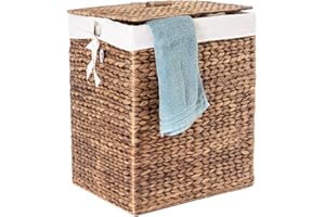 Casa Mina® Wäschekorb mit Deckel 39 x 30 x 50cm hoch I Atmungsaktiver Wäschekorb geflochten aus 100% Naturfaser I Robuster Wäschesammler mit Griffen & waschbarem Innensack I Wäschekörbe - Busan