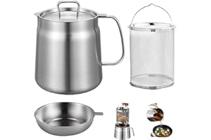 XINXINPHI Freidora Acero Inoxidable con Filtro Malla Fina & Cesta, Olla Colador Versátil Tapa Polvo Prueba & Engrasadores, Recipiente Cocina Aceite Capacidad Gran para Grasa, Freír, Cocinar Almacenar (2 L)