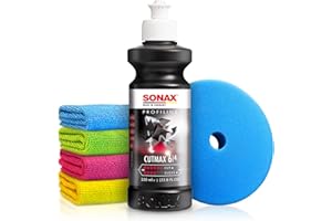SHINY FREAKS Sonax Profiline CutMax Pulimento de lijado (250ml) Set de pulido para coche - Pasta abrasiva de alta eficacia para una fuerte corrección de defectos en la pintura del automóvil | 6-pzs