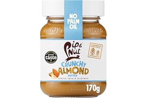 Pip & Nut - Beurre d'amande croustillant (6 x 170 g) | Sans huile de palme, naturel, sans sucre ajouté, végétalien, cacahuètes Hi-Oleic d'origine unique