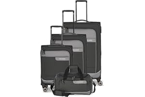 Travelite 4-Rad Koffer Set Weichschale aus recyceltem Material, Größen L/M/S + Reisetasche, Gepäck Serie VIIA: Trolley Set mit Handgepäck im IATA Bordgepäck Maß