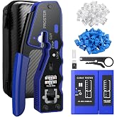Proster RJ45 Crimper Kit with Cable Tester Stripper RJ45 Cat6 Cat5 Cat5e Terminal Pliers with Cat6 50PCS Through Connectors a