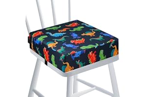 HAWAKA Toddler Booster Seat for Dining Table, Portable Dining Chair Heightening Cushion, Washable Adjustable Booster Chair Increasing Cushion for Kids with Safety Buckles (Black Dinosaur, 32 * 32 * 8.5cm)