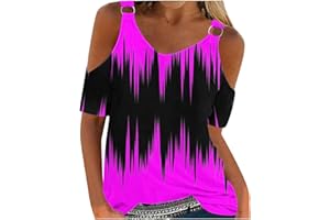LEMOIITEA Women Shirts Sales Fashion Cold Shoulder T-Shirts V-Neck Short Sleeve Blouse Tie-Dye Printed Tees Shirts Casual Loose Fit Tees Summer Tunic Tops Party Holiday Blouse