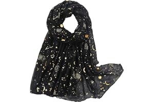 KAVINGKALY Étoile Lune Imprimé Foulard Châles Légers pour Femme Foulard à la Mode en Feuille D'argent et Flocon de Neige