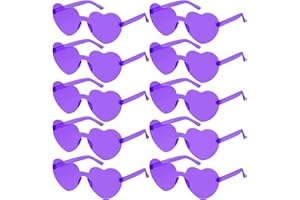 SelfTek Heart Glasses 10 Pcs Rimless Heart Sunglasses Love Heart Shaped Glasses Gradient Colored Heart Glasses Multipack Fashion Funky Hen Party Eyewear for Women Men Kids