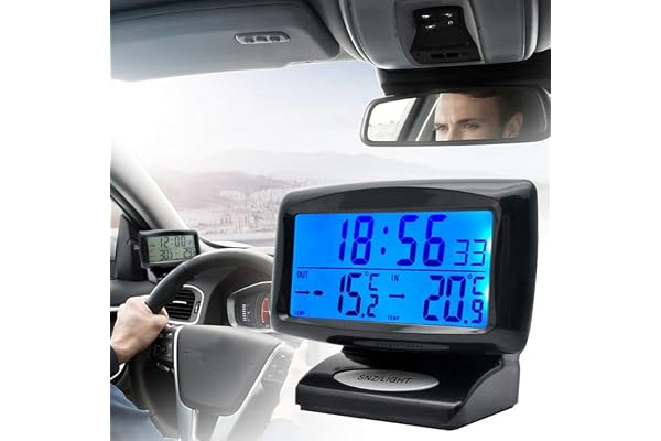 Riloer Thermomètre d'horloge de voiture, Horloge voiture numérique 2 en 1 et Themp avec écran LED pour voiture intérieur extérieur maison