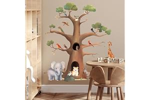 SHUCHING Adesivi Murali Foresta Animale Albero, Adesivi da Parete Elefante Volpe Alce, Decorazione Murale Camerette Bambini Camera da Letto Soggiorno Camera