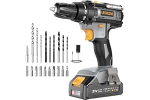 Taladro Atornillador Batería, LEEIKOO Atornillador Electrico 21V, 42N.m con Baterías 2.0Ah, 18+1 Ajuste de Par, 2 Velocidad, LED Luz, 20 Accesorios Para Hogar, Bricolaje, Gris