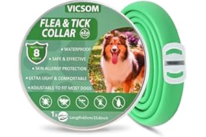VICSOM Collares Antiparasitario para Perros, Collar Antipulgas Perros, Collar de Pulgas y Garrapatas para Perro Impermeable Regulable, Válido 8 Meses para Perros de Todos los Tamaños Blanco