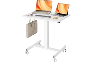 Claiks Stehpult Höhenverstellbar Schreibtisch Klein,Mobiler Laptoptisch Höhenverstellbar mit 4 Rollen,Steh-Sitz Schreibtisch Computertisch 65×48cm,Weiß