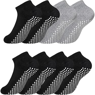 6 Paires Chaussettes Antidérapantes Femme - Coton, Semelle Silicone, Pour Yoga, Pilates, Fitness
