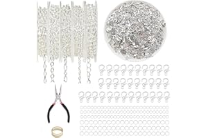 NHEMEYLP 14K Silver Chains for Jewellery Making Kit Cable Link Chain Satellite Chain with Open Jump Ring Lobster Claw Clasps Jewelry Making Kit for Men Women Necklace DIY Craft