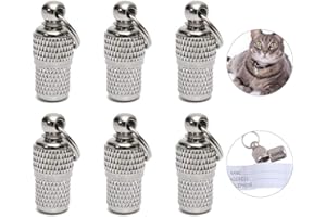 GOLRISEN 6 Pcs Médaillon Collier Chien en Fer Nickelé Identification Chat avec Papier d'Etiquette d'Adresse Pendentif Chien Personnalisé Anti-Perte Identification Chat Argente pour Collier Chien Chat