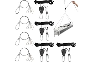 TIANCONGYUN Pack of 4 Rope Ratchet with Hooks and 4 Rope Tensioners, 1/8 Inch Cable Pulley, Guy Ropes with Rope Tensioner for Grow Light Fittings, Plant Lamp, Gardening, Camping Rope