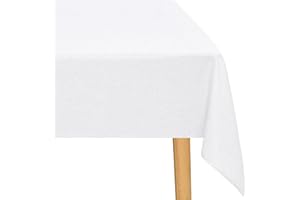 JIUZHEN Weiß Tischdecke Abwaschbar Tischdecken Leinenoptik für Esszimmer, Garten, Outdoor,Hochzeiten Wasserabweisend Tischtuch Eckig 135X220 cm