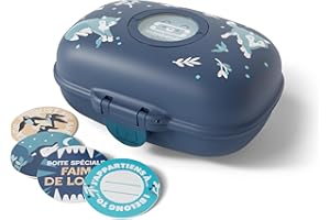 monbento - Boite a Gouter Enfant Gram bleu Wolf - Boite a Gouter sans BPA Ideale pour Ecole, Pique-nique, Vacances - Boite a Gouter Garçon Fille avec Motif Loup - Personnalisable et Résistante