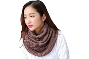 YONKOUNY Écharpe d'hiver en Tricot Femme Chaud Écharpe Tube Cercle Collier Foulard Couleur Unie Tricoté Écharpe Bouclée Cache-Cou
