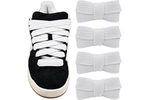 Cosmeria 1 cordones blancos de 140 cm, 15 mm de ancho, cordones planos de repuesto para Adidas Campus 00s, apto para zapatillas Campus Adidas, Blanco, L