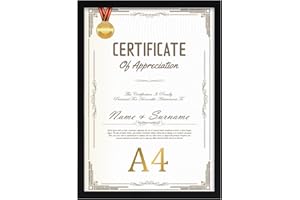 EYMPEU Black A4 Picture Frame, Display Pictures 8x6 with Mat or A4 Without Mat, A4 Photo Frames with Stand for Certificates, Posters, Artwork on a Wall or Desktop- Single