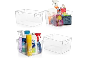 CLEARSPACE Plastic Storage Bins – Perfect Kitchen Organisation or Pantry Storage – Fridge Organiser, Pantry Organisation and Storage Bins, Cabinet Organisers - 4 Pack
