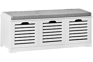‎SOBUY SoBuy Schuhbank Sitzbank mit Stauraum – Schuhregal mit 3 Körben, Sitztruhe mit Sitzkissen – Flurbank Kommode für Eingangsbereich – Belastbar bis 120kg, 105x43x35cm – FSR23-W
